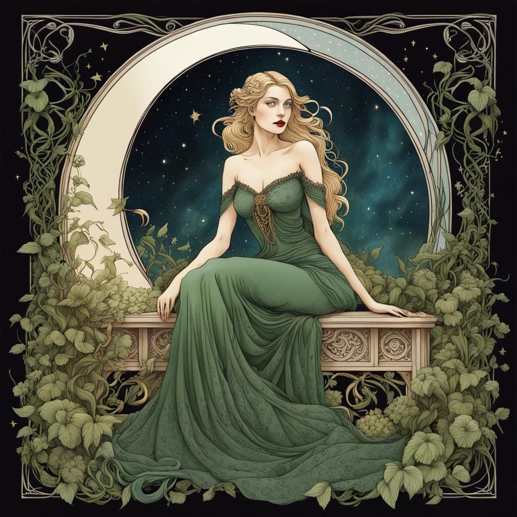 Art Nouveau Woman on the Moon Poster