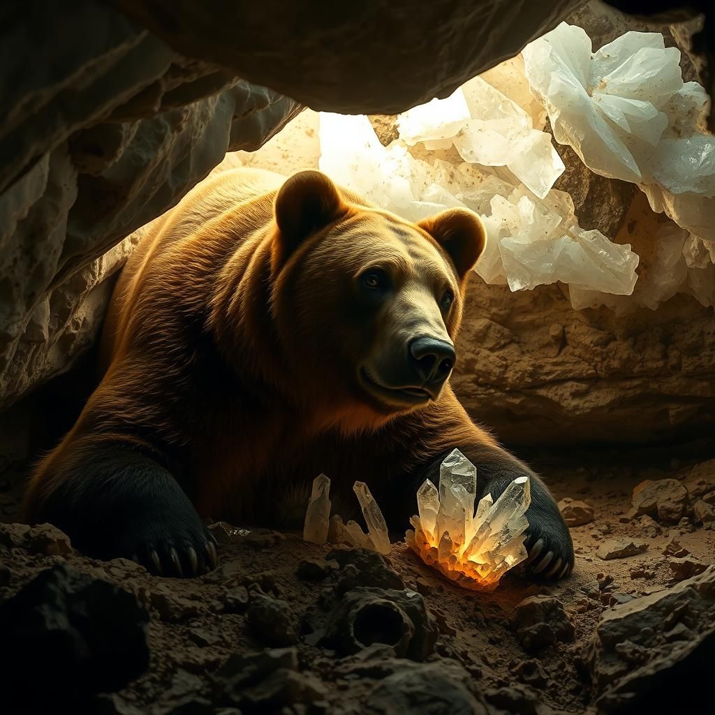 Grizzly Bear Under Luminescent Cave Pearl Formation