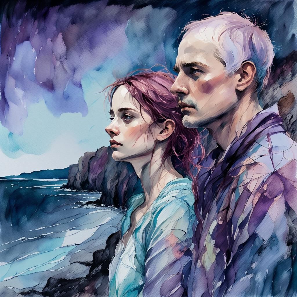 Dreamy Nighttime Portrait in Soft Pastel Ink