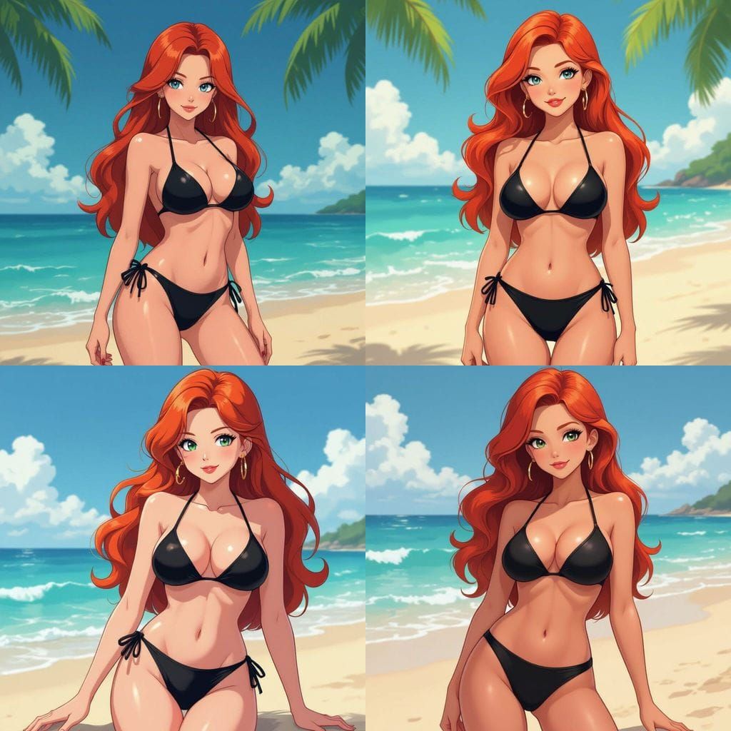 Jessica Rabbit on Beach in Black Bikini Anime Style