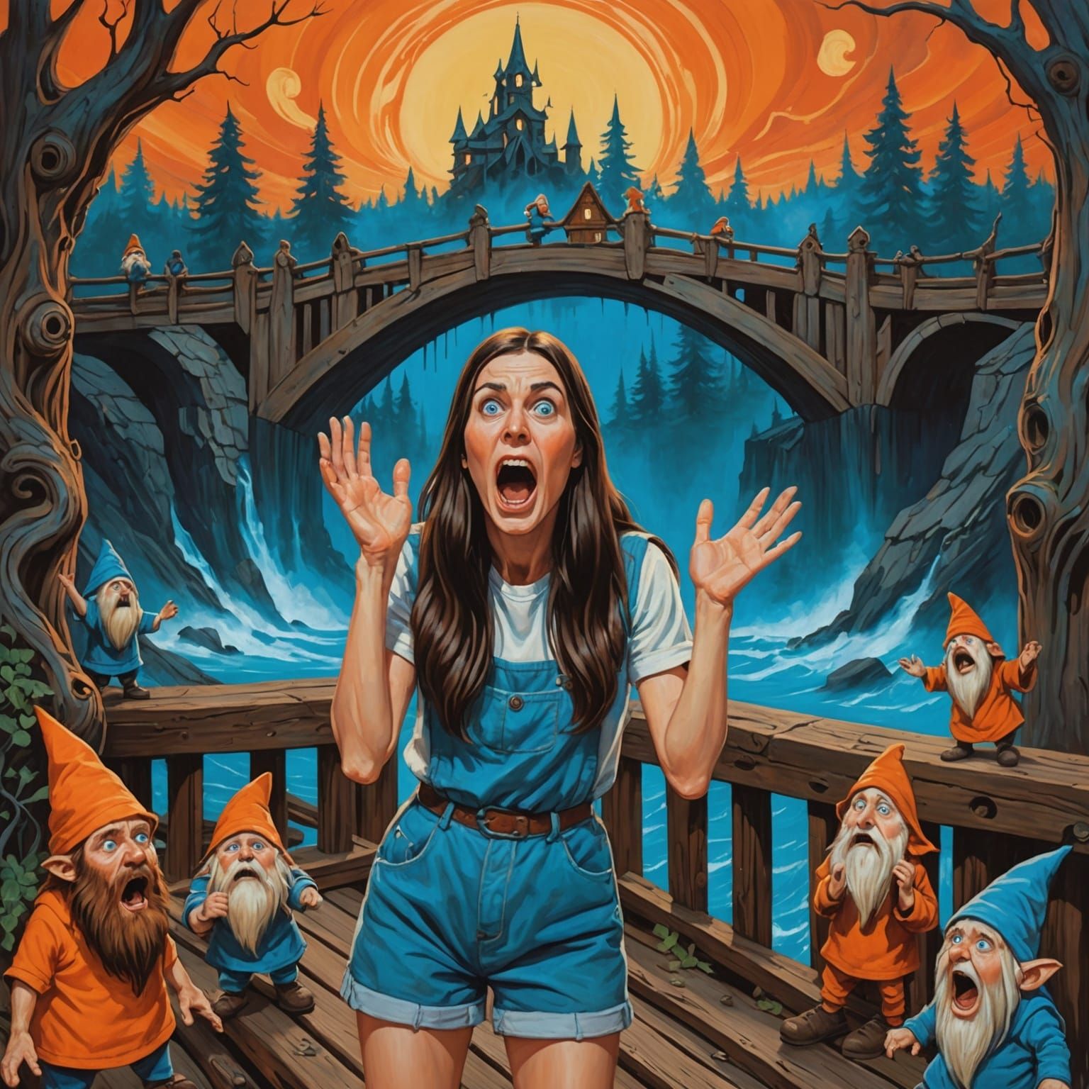 Screaming Woman with Gnomes, Max Ernst Style