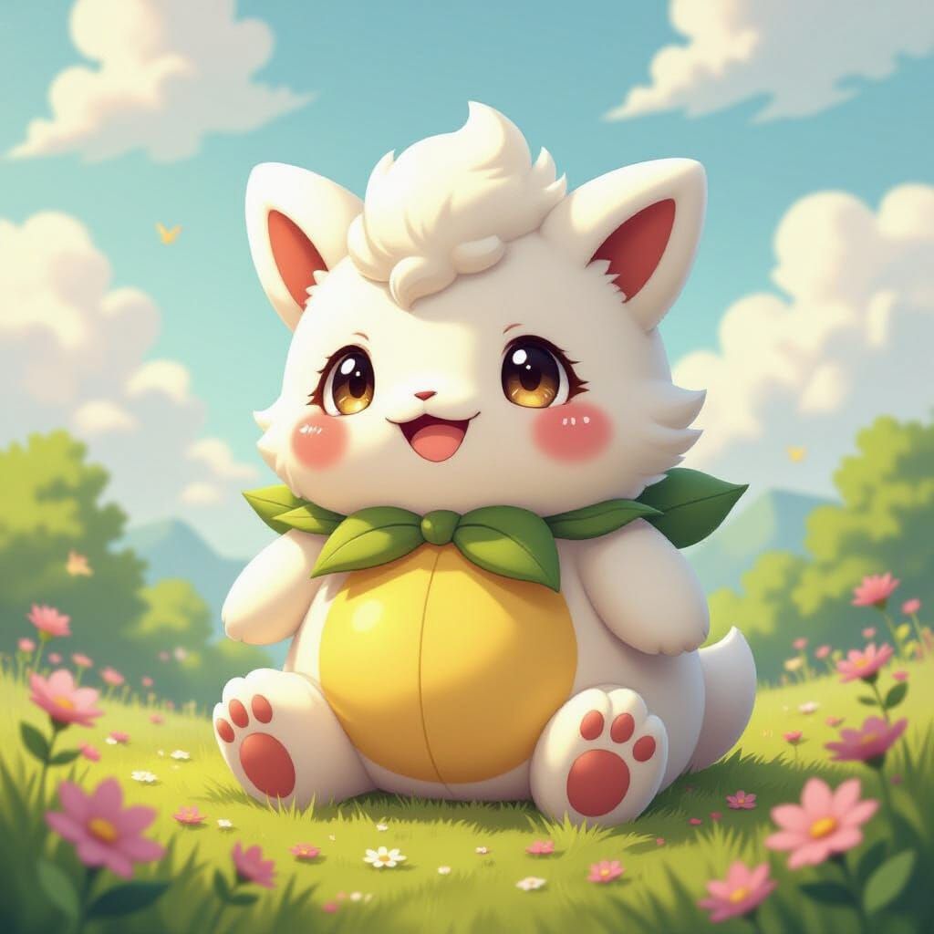 Togepi Plushie in a Dreamy Pastel Landscape