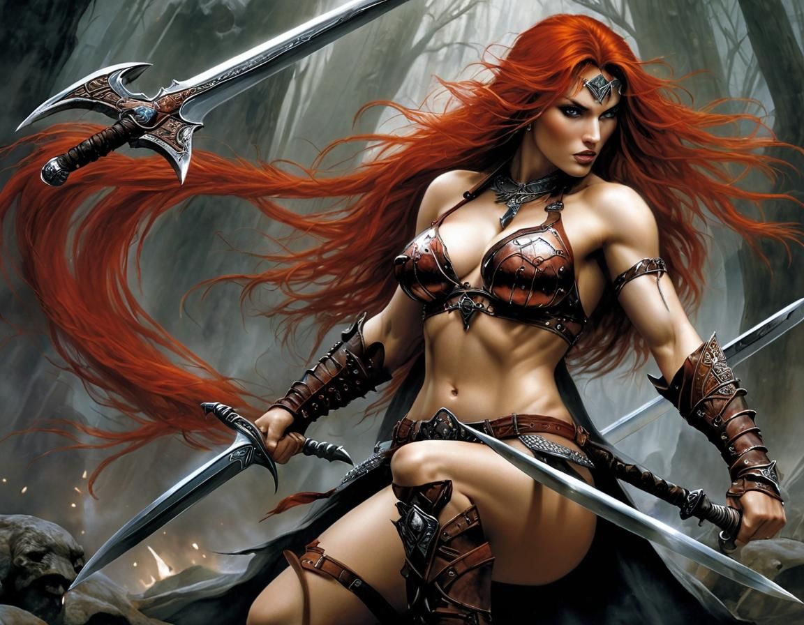 Red Sonja vs Evil Sorcerer Illustration