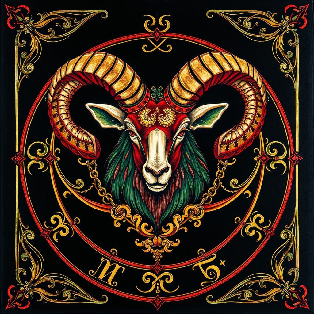 Regal Aries Ram Head in Gothic Name Chain