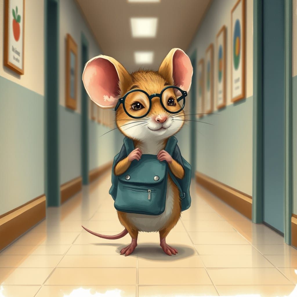 Shy Mouse's First Day: Whimsical Watercolor Illustration