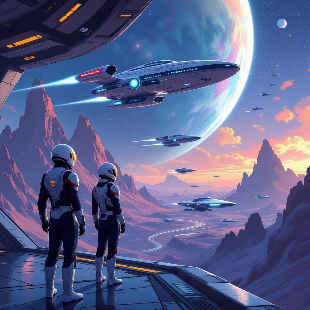 Futuristic Space Exploration in Vibrant Worlds
