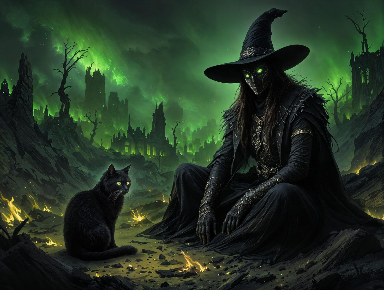 Dark Fantasy Witch Amidst Green Inferno