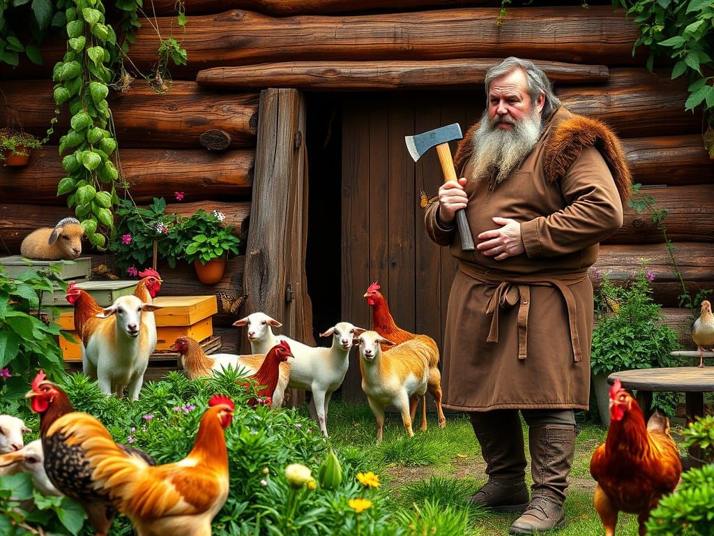 Rustic Garden Oasis with Harmonious Wildlife