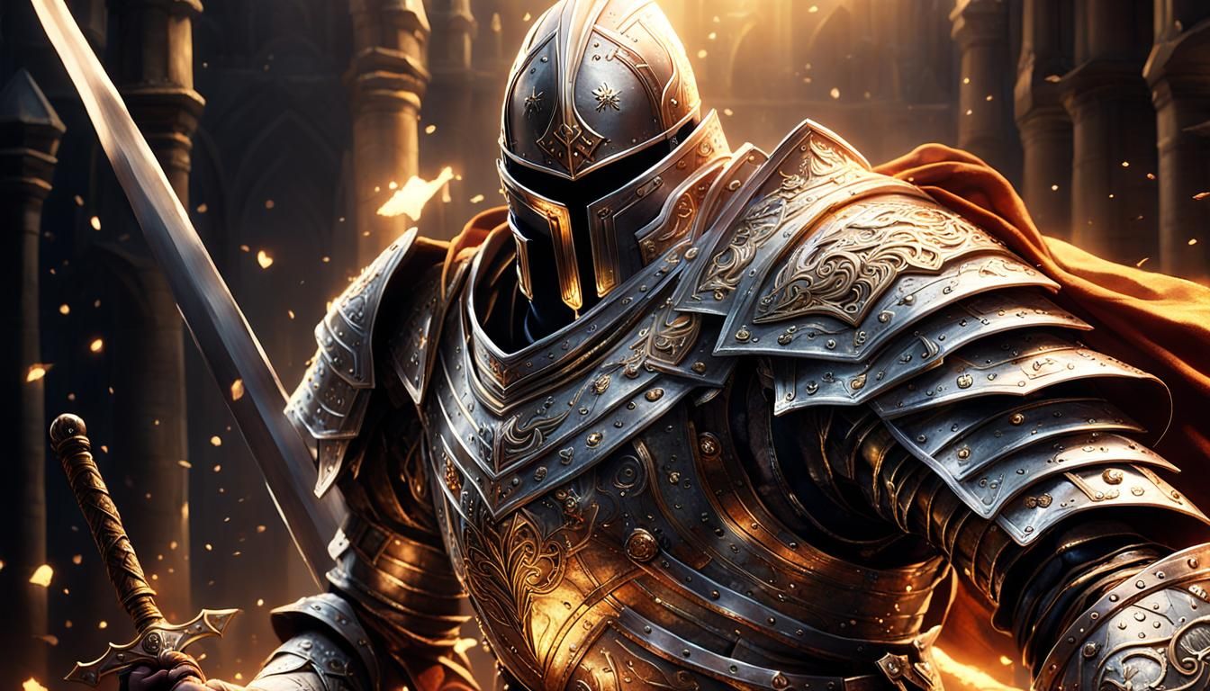 Duke of Weaponry Holding Glowing Sword: Fantasy Art