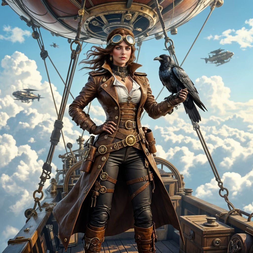 Steampunk Skyship Captain Navigates Golden Sunset