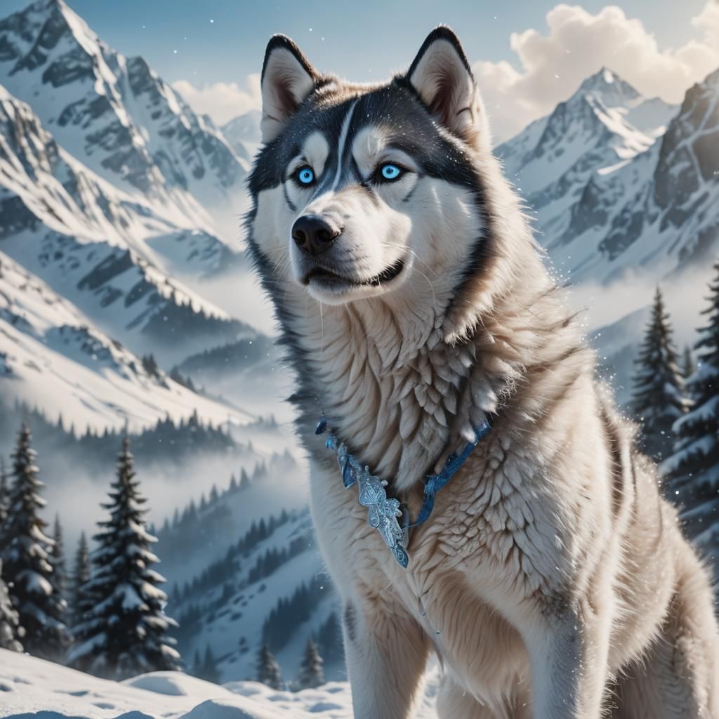 Husky in Snowy Mountain: Fantasy Concept Art