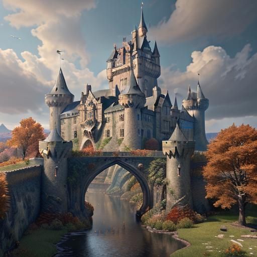 Castle Gate to Autumn Landscape in Detailed Matte Painting