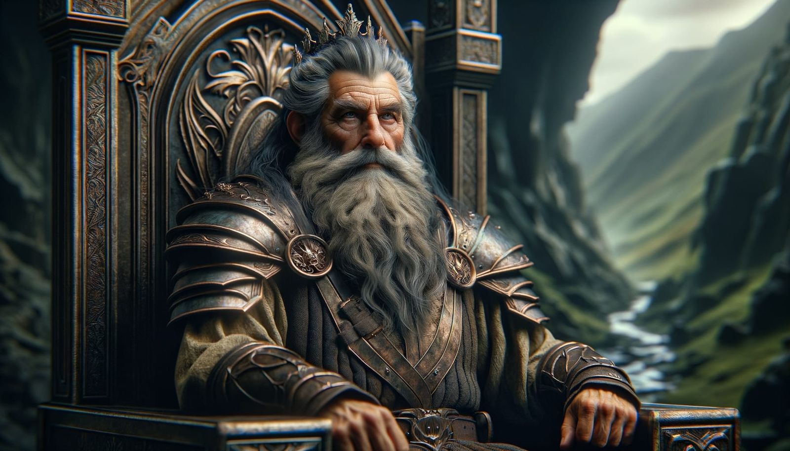 Majestic Dwarven King on Throne in Mountain Fortress