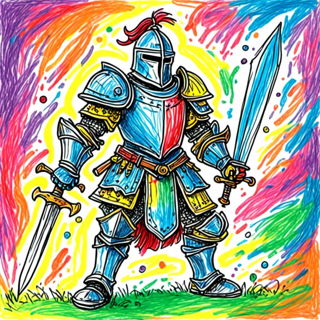 Armored Knight in Childhood Crayon Style