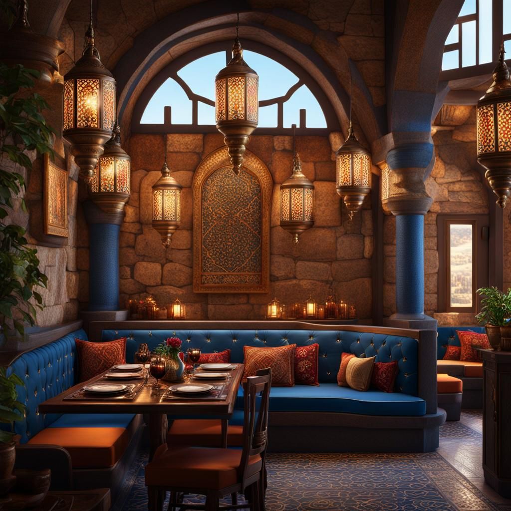 Turkish Lebanese Restaurant Interior in Detailed Matte Paint...