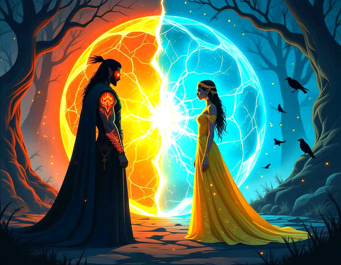 Cosmic Rift: Light and Shadow in Epic Fantasy Style