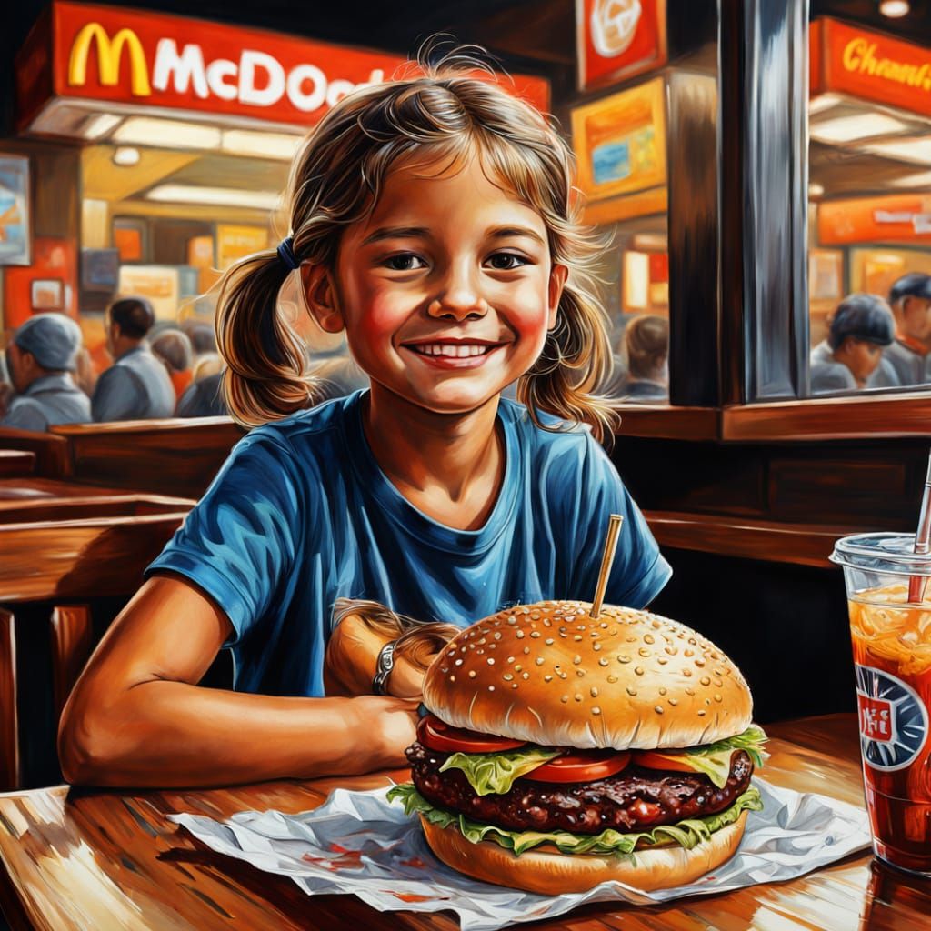 une jeune fille mange un bon Burger