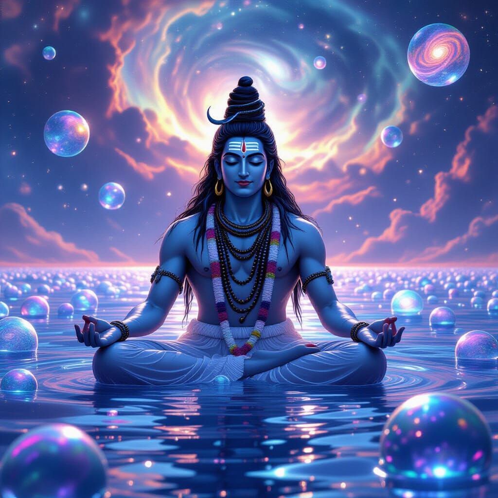 Shiva Meditating in Cosmic Ocean, Psychedelic Art