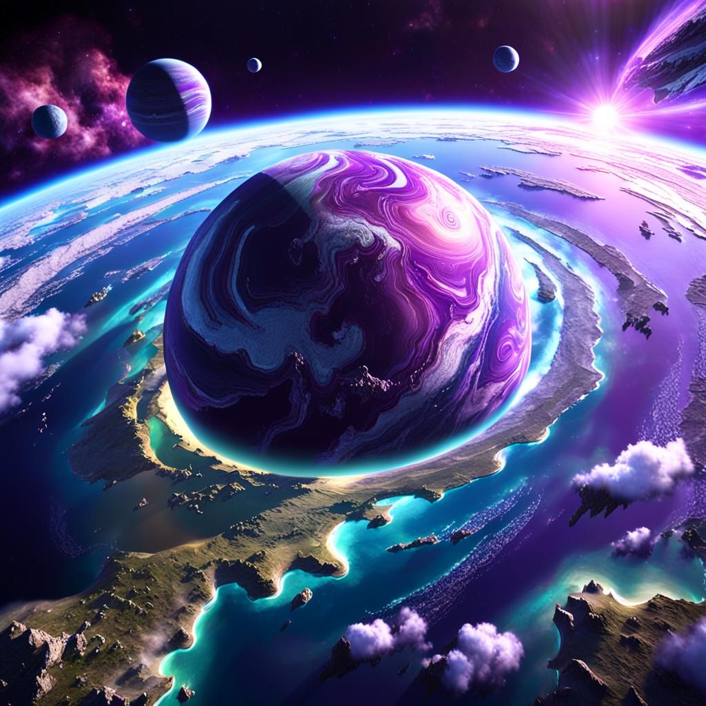 Purple Planet Satellite View in 3D Graphics