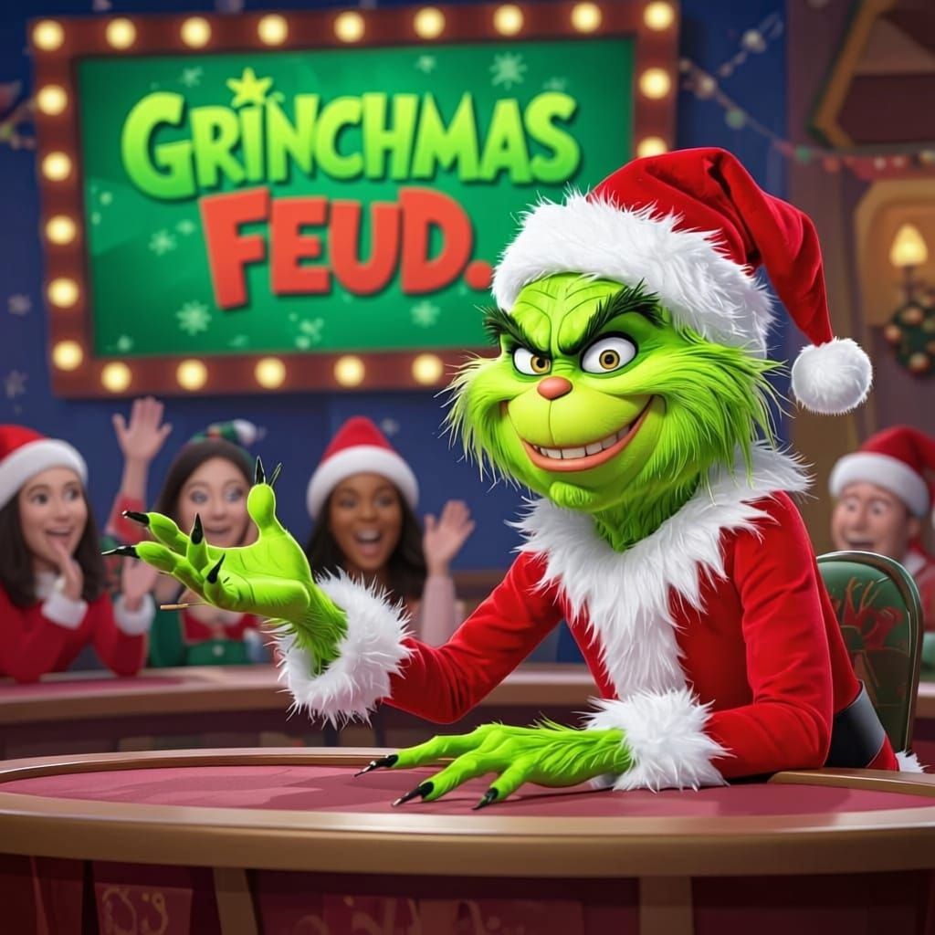 Grinchmas Feud Game Show with Festive Whoville Contestants