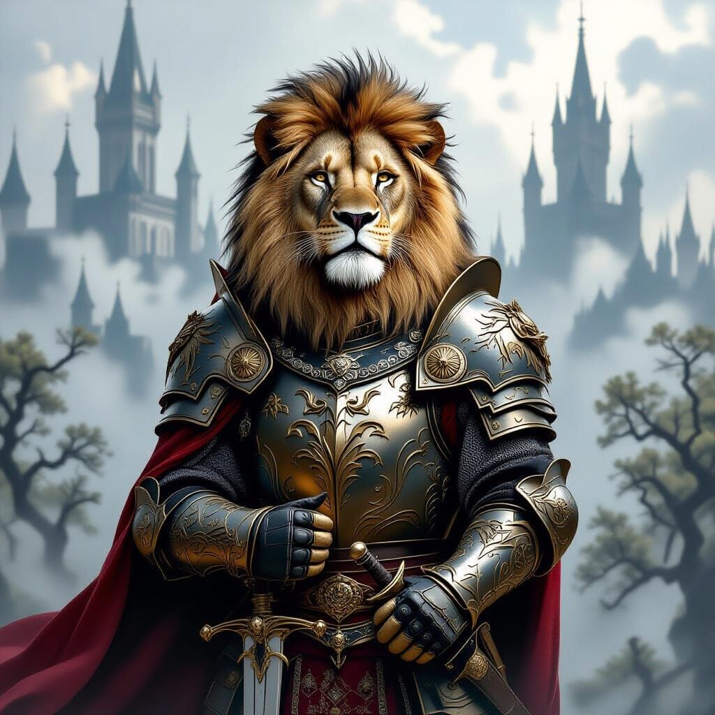 Armored Lion Guarding a Kingdom, in Baroque Style