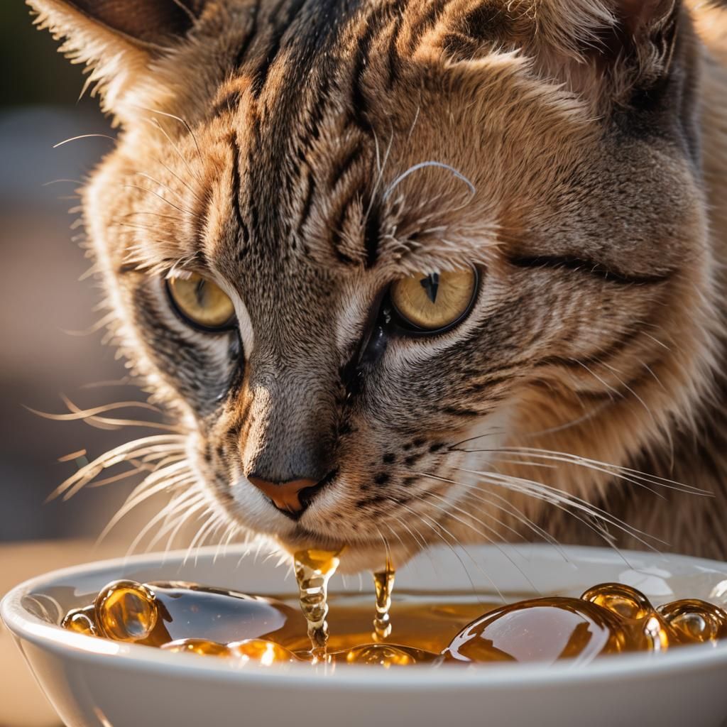 Macro Photo of a Cat Drinking Water