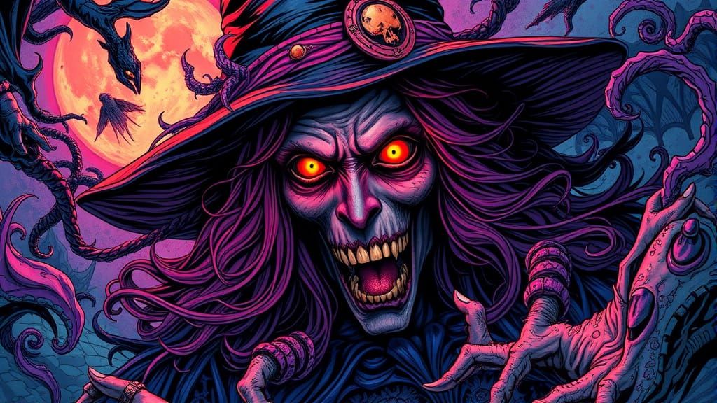 Comic Book Witch in Fever Dream, Detailed 8K Art