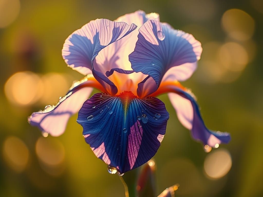 Hyperrealistic Pre-Raphaelite Iris in Golden Light