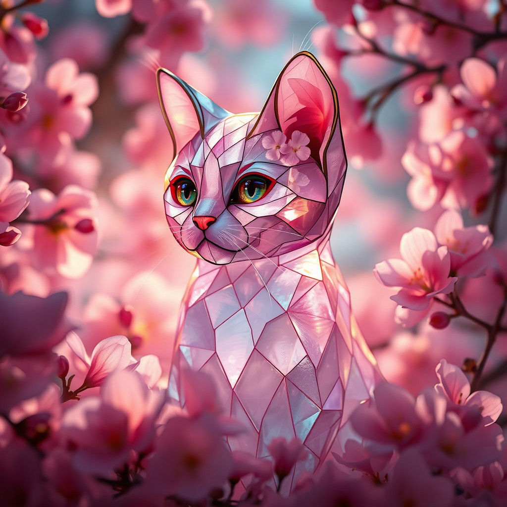 Crystal Cat with Stained Glass Fur in Anime Style