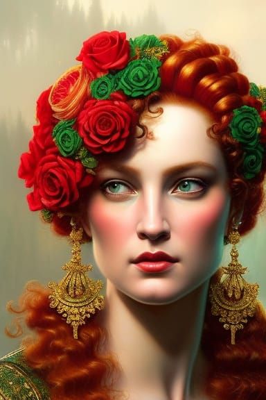 Red-Haired Goddess Portrait in Hyperrealist Fantasy Art