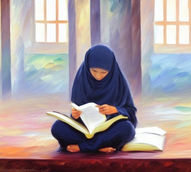 Malay Girl Reciting Quran: Oil Painting