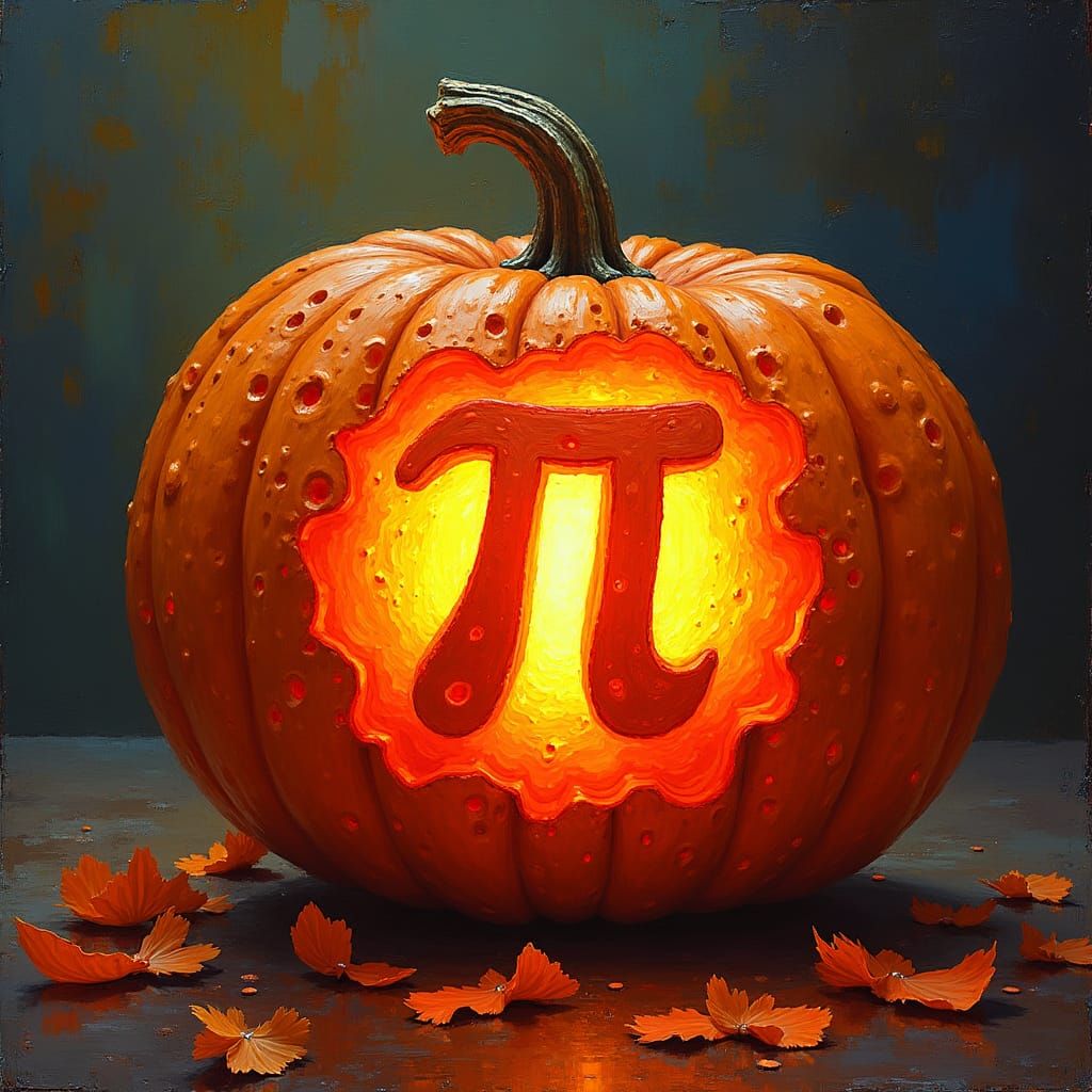 Glowing Pi Pumpkin in Neo-Impressionist Style