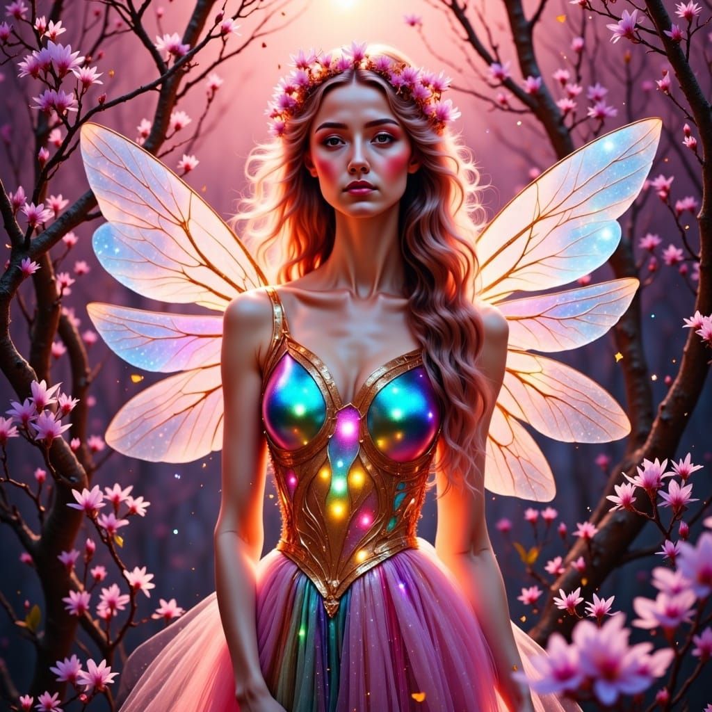 Fairy Among Apple Blossoms in Digital Art