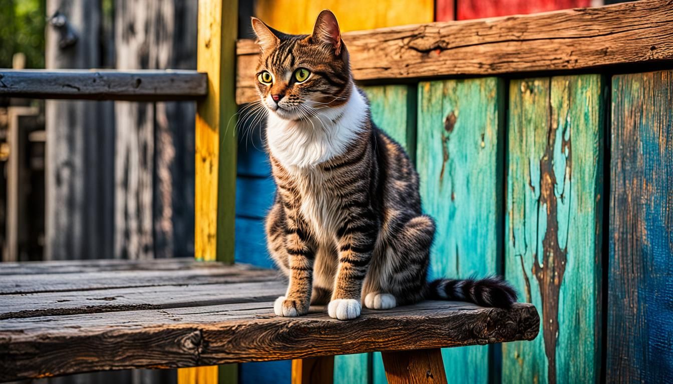 Hyperrealistic Cat Portrait on Wood Deck