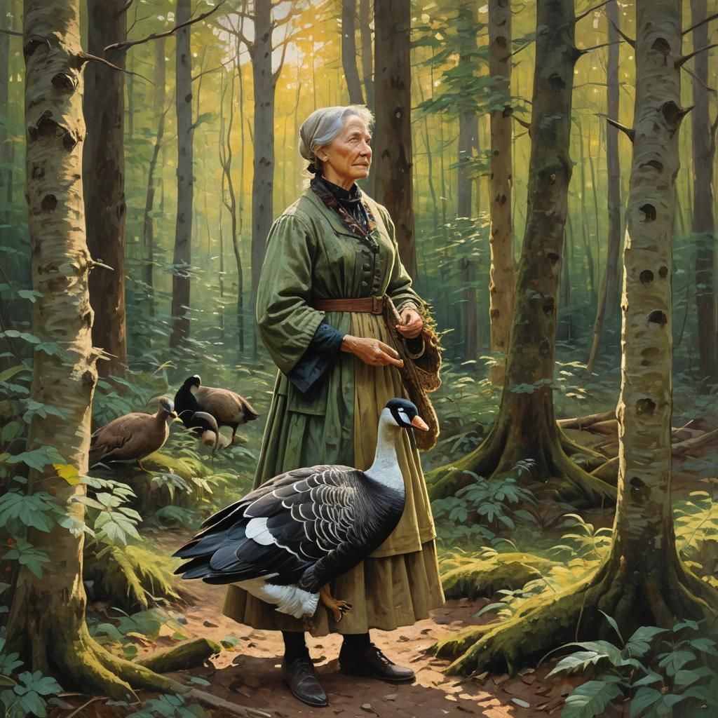 Selma Lagerlöf and Goose: James Gurney Oil Painting