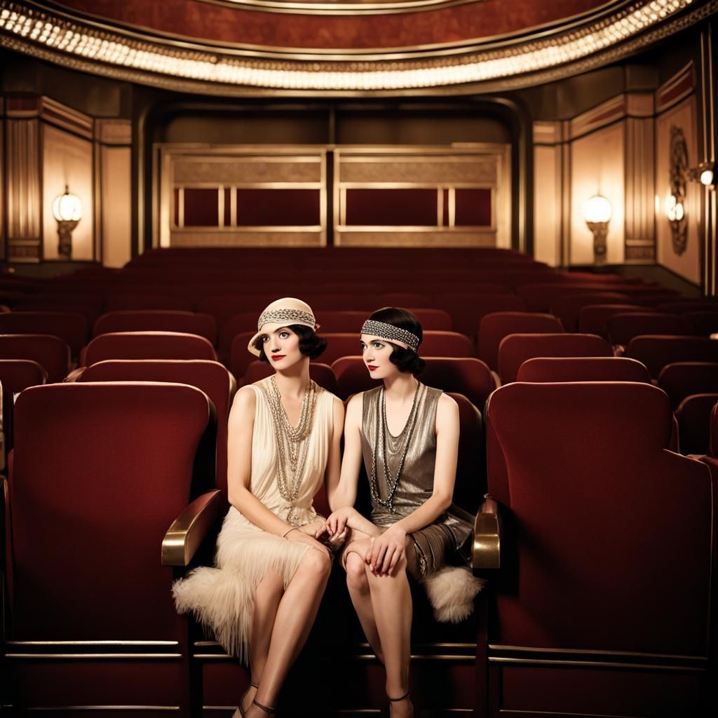 Elegant 1920s Women in Art Deco Theatre