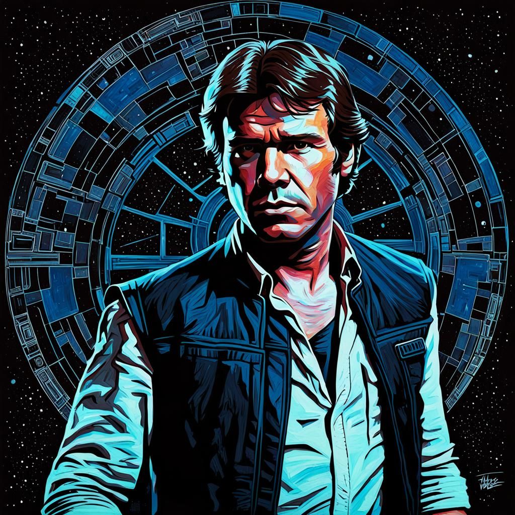 Detailed Chiaroscuro Portrait of Han Solo