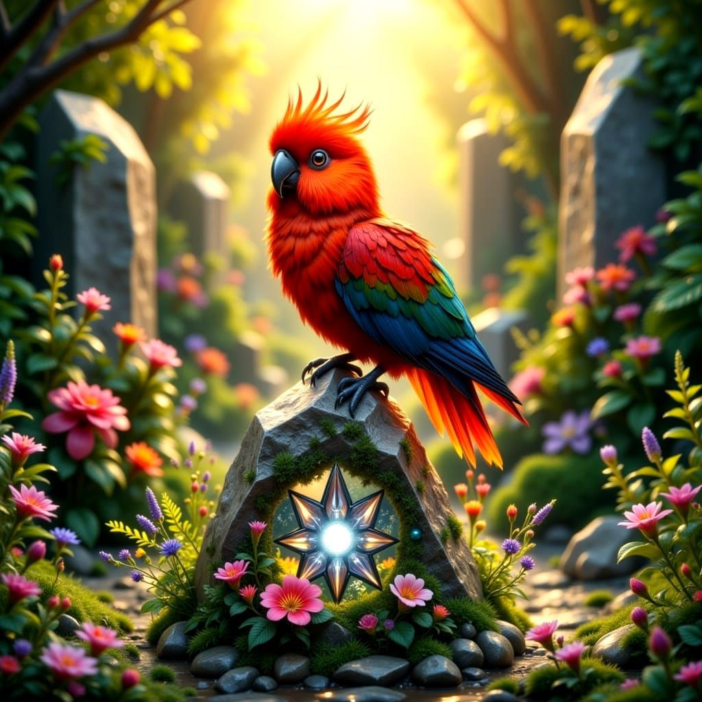 Vibrant Red Capped Parrot Amidst Enchanted Circle