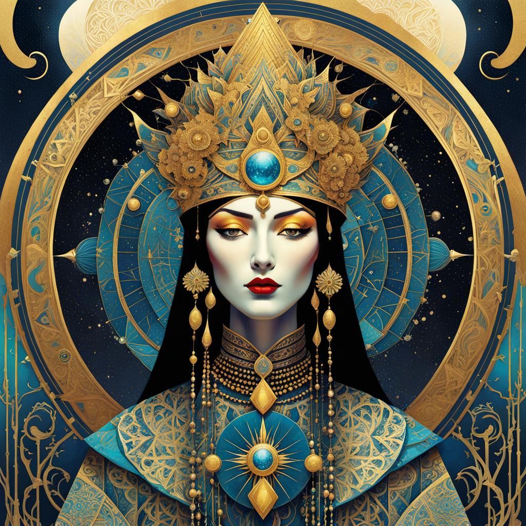 Intricate Tarot Card: The High Priestess in Surreal Style
