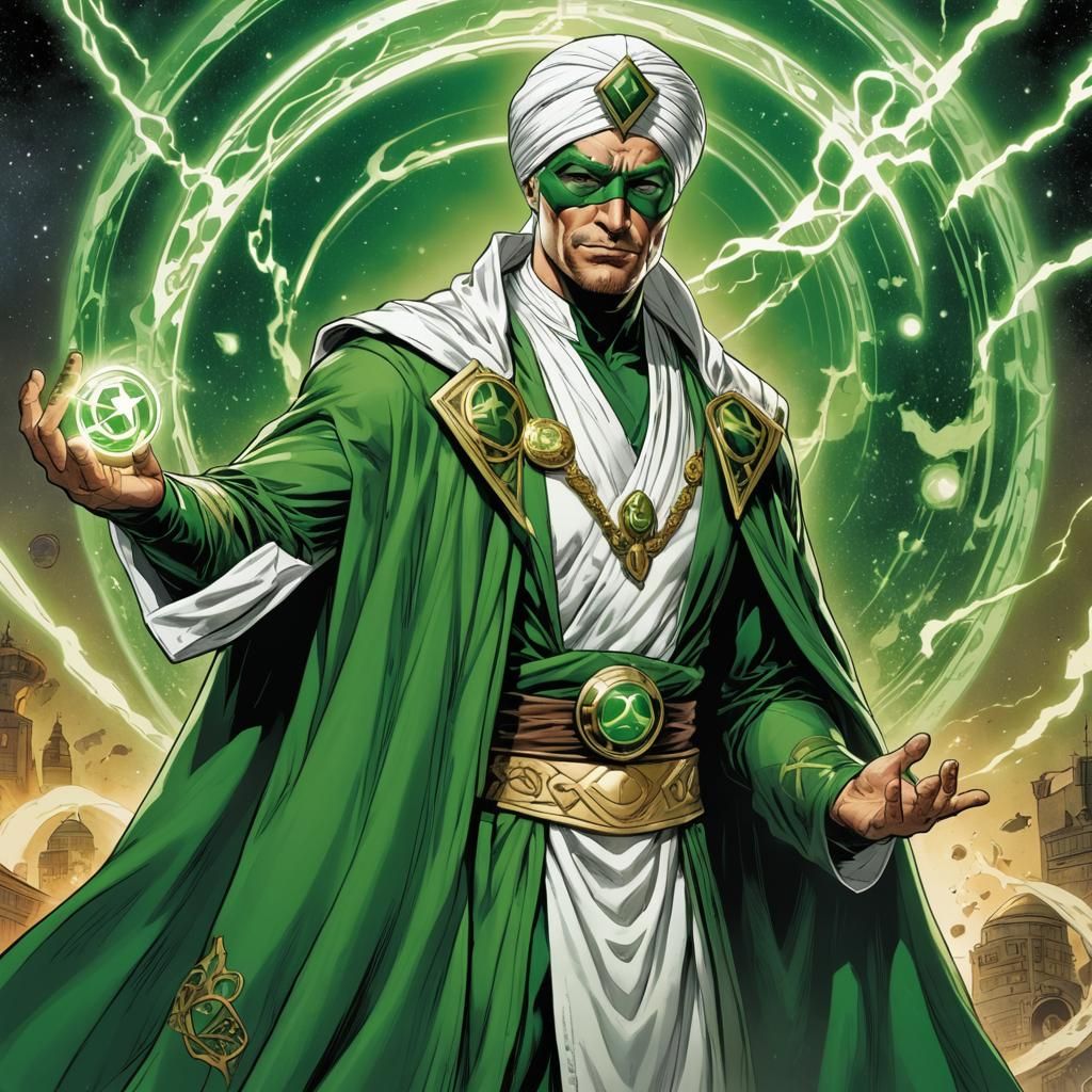 Man as Green Genie in Comic Book Art