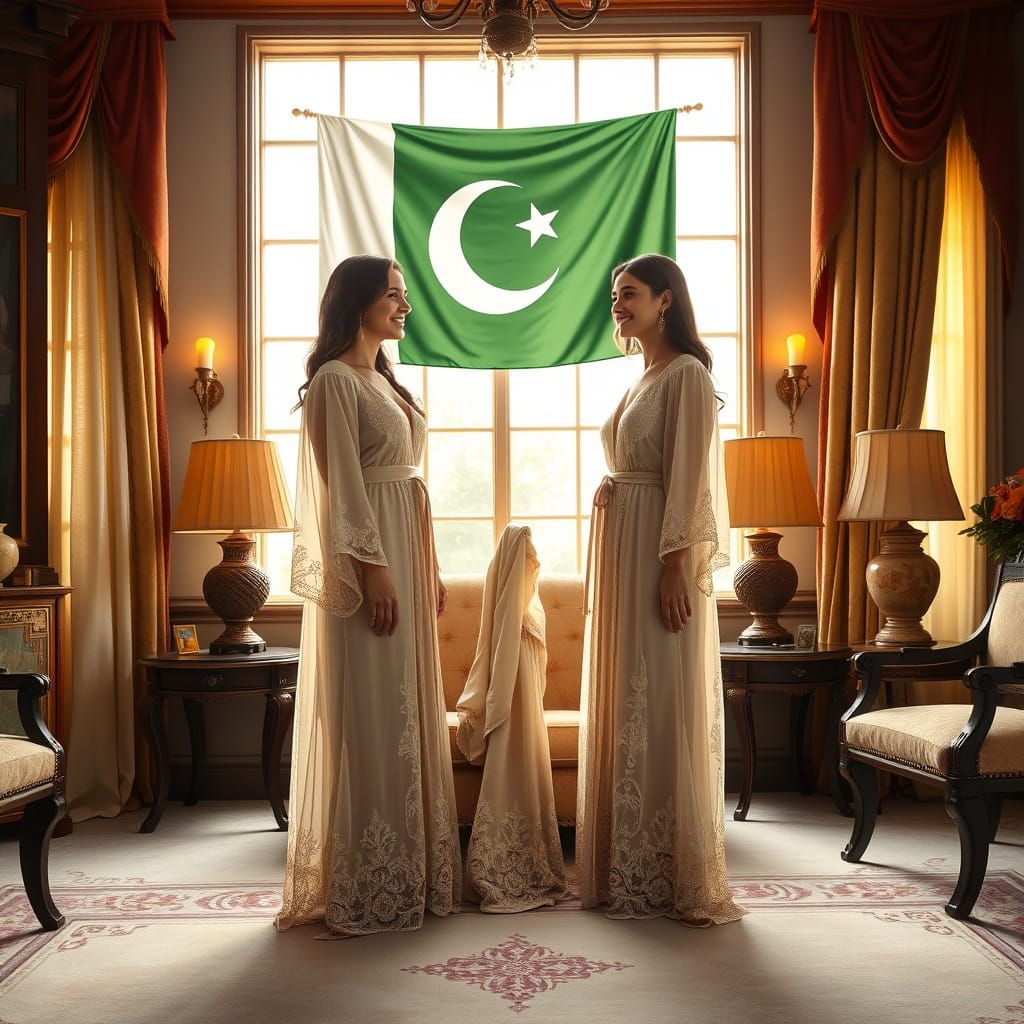 Elegant Pakistani Women in Pre-Raphaelite-Inspired Setting