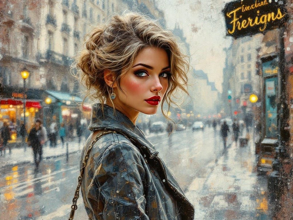 Impressionist City Scene in Encaustic Wax Style