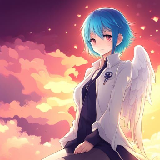 Blue-Haired Angel in Anime Art Style