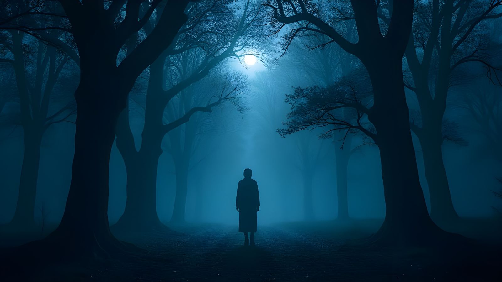 Mysterious Indigo Forest at Night with Ethereal Whispers