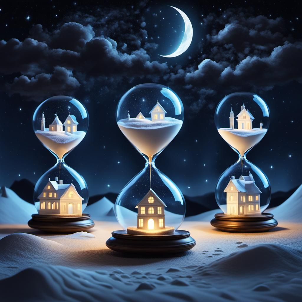 Hourglass Moons and Starry Night Huts