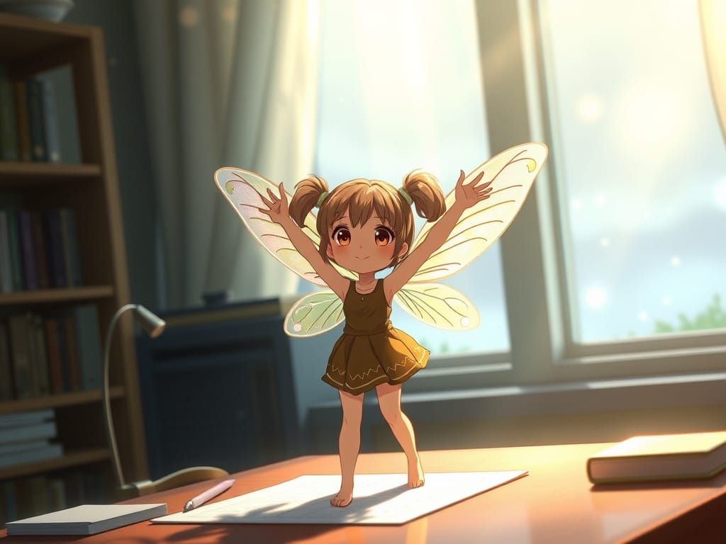 Cute Pixie Reaching for a Hug in Anime Style