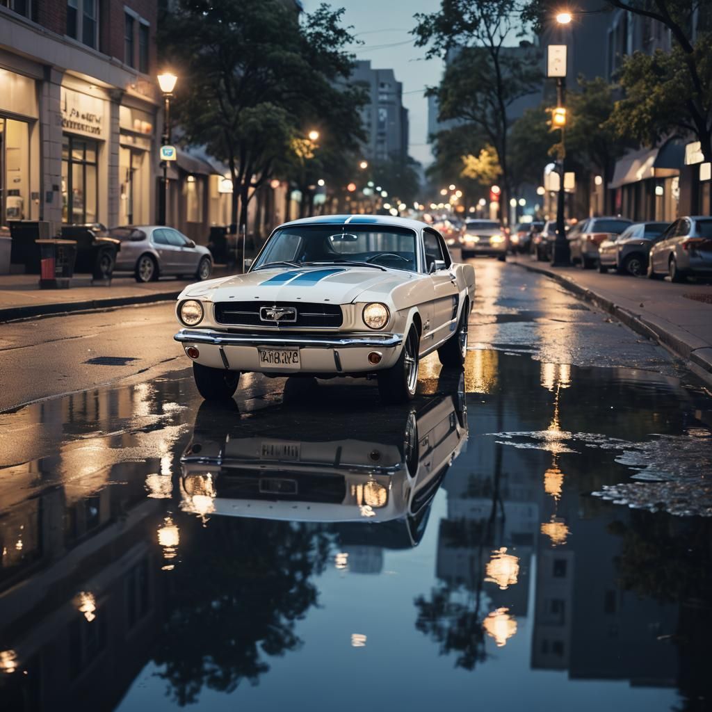 Classic 1965 Mustang at Twilight Reflection