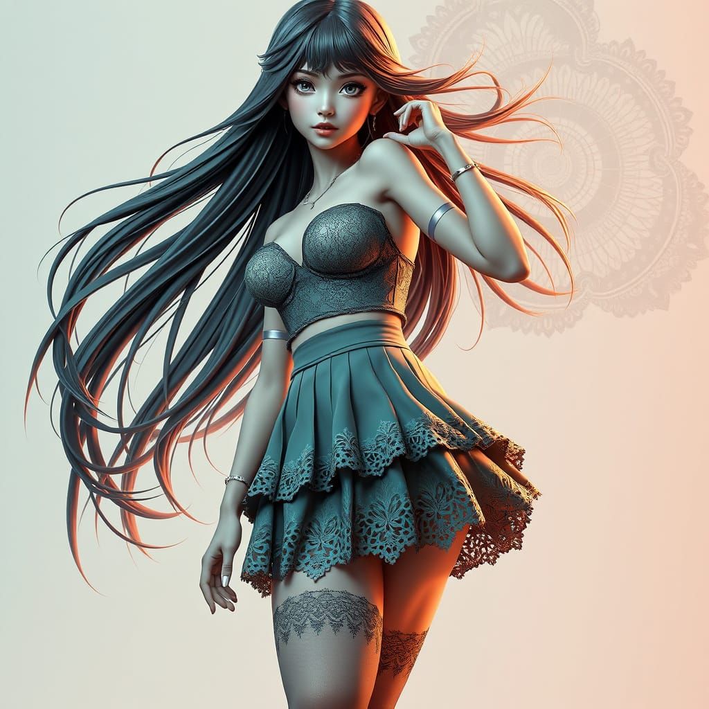 Ethereal Goddess in Futuristic Skirt