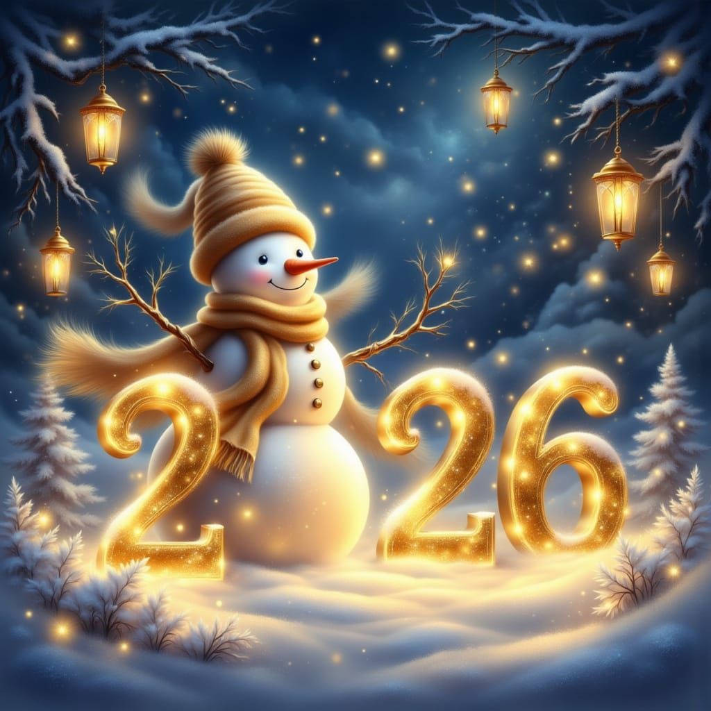 Snowman with Gold Accents, New Year 2026
