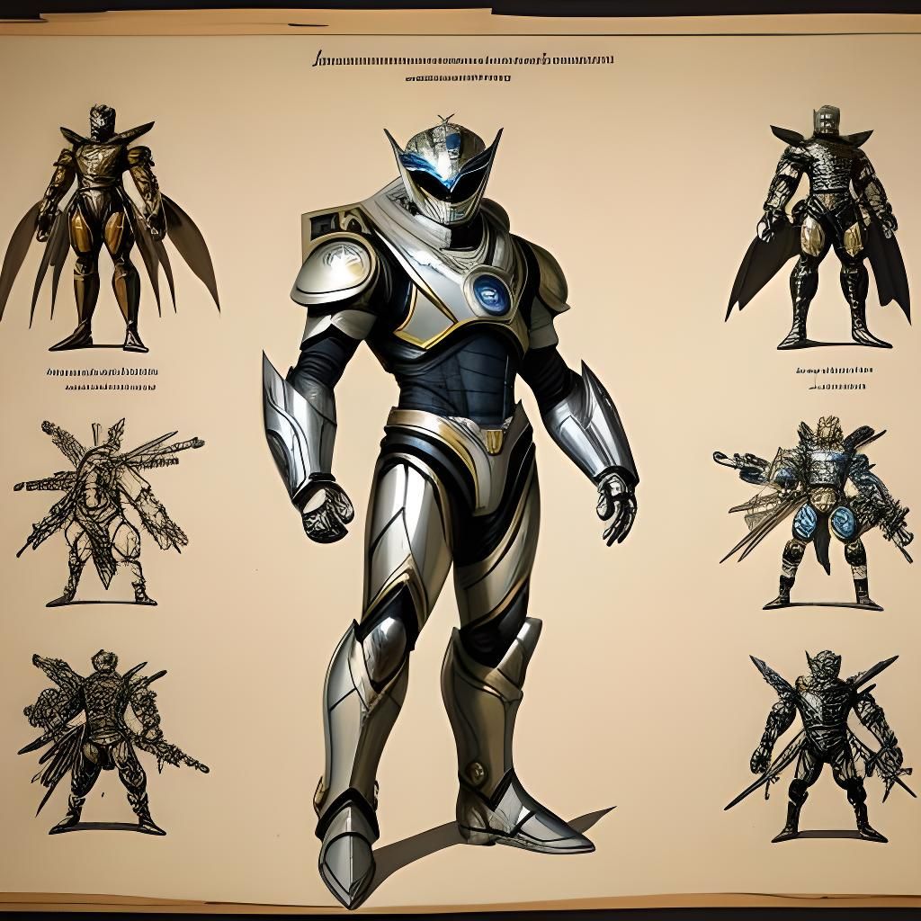 Sci-Fi Power Ranger Armor Diagram in Renaissance Style